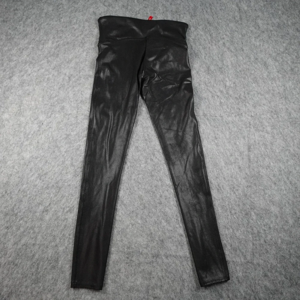 Spanx Leggings Women Medium Black Faux Leather High Waisted‎ Slimming Moto Edgy